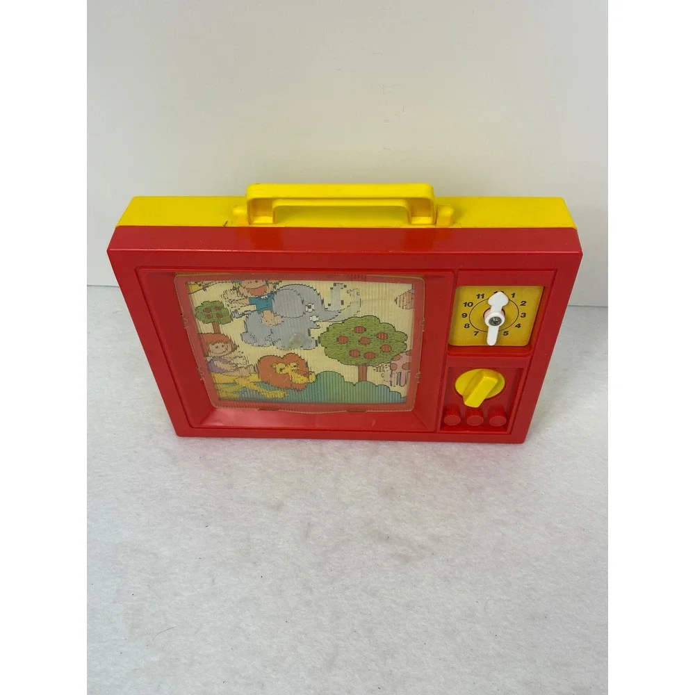 Blue Box Musical Toy TV Unisex OS 1979 Scrolling Animal Screen Red Yellow Good